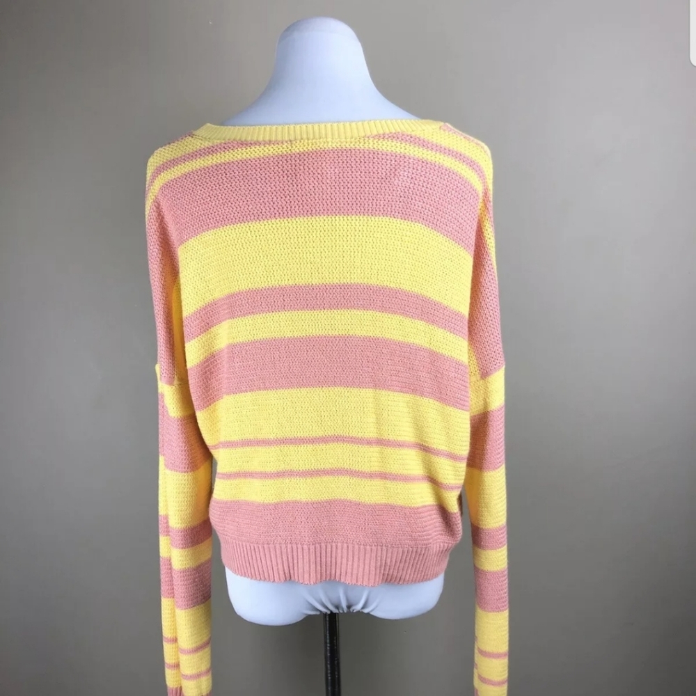 ANTHROPOLOGIE STRIPED PINK & YELLOW SWEATER - Picture 4 of 5